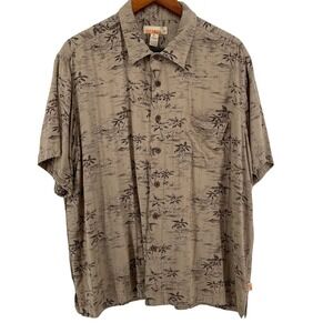 Sideout Destinations Hawaiian Shirt Mens Large Tan Washable Rayon Cotton Comfort